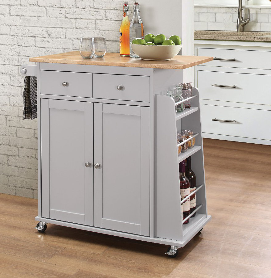 Charlton Home Rodolfo Kitchen Cart With Solid Wood Top Wayfair