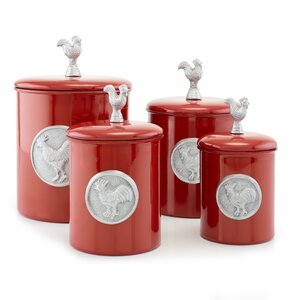 Red Rooster 4 Piece Kitchen Canister Set