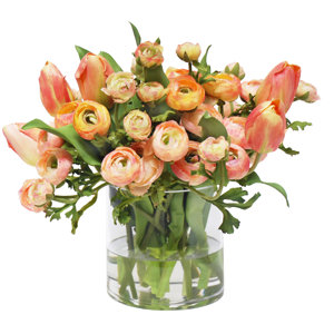 Ranunculus and Tulip Floral Arrangement in Peach