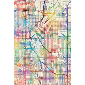 Urban Rainbow Street Map Series: Denver, Colorado, USA Graphic Art on Wrapped Canvas