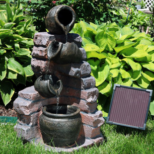 water fountains lighted solar outdoor zen vick resin solar crumbling bricks and pots outdoor fountain with led light fountains youll love wayfair water fountains lighted solar outdoor zen vick resin solar crumbling bricks and pots outdoor fountain with led light fountains youll love wayfair