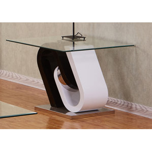 Brook Glass Top End Table by Orren Ellis