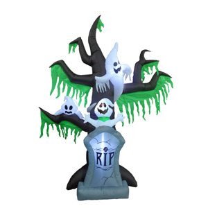 Halloween Inflatable Grave Scene with Ghost and Tree