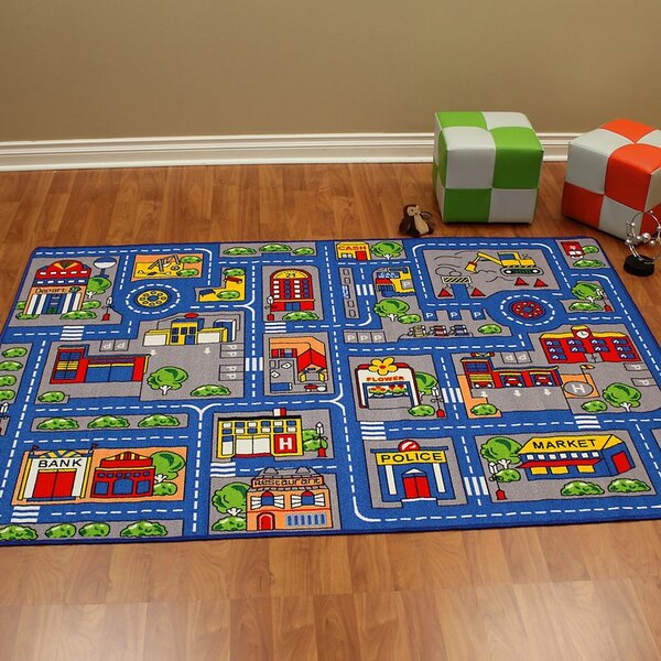 Zoomie Kids Haase Town Map Children Blue/Red Area Rug | Wayfair