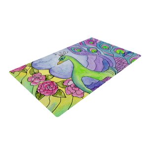 Catherine Holcombe Stained Glass Watercolor Peacock Purple/Green Area Rug