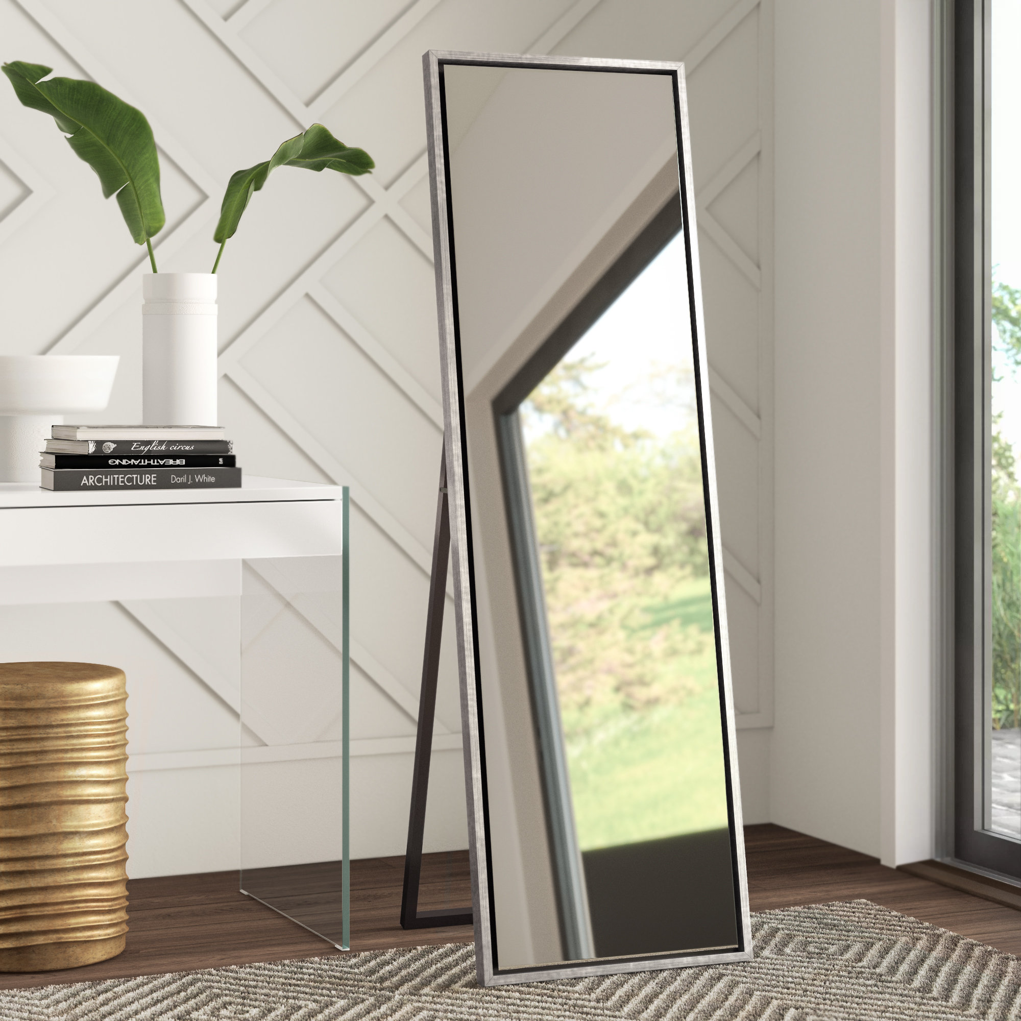 Mercury Row Loeffler Wood Beveled Easel Free Standing Full Length