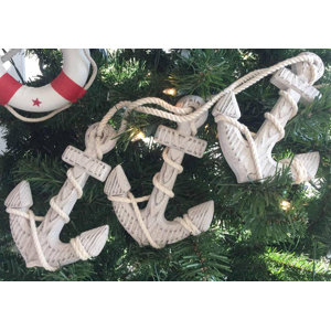 Wooden Rustic Decorative Triple Anchor Christmas Ornament (Set of 3)