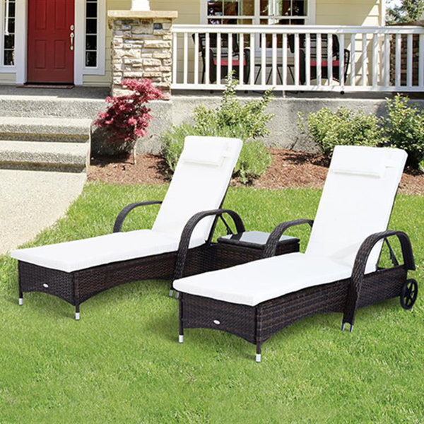 Outsunny Double Sun Lounger Set with Cushion and Table ...