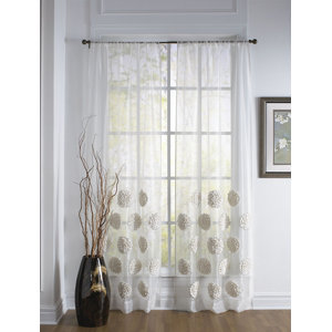 Elizabeth Nature/Floral Semi-Sheer Rod Pocket Single Curtain Panel
