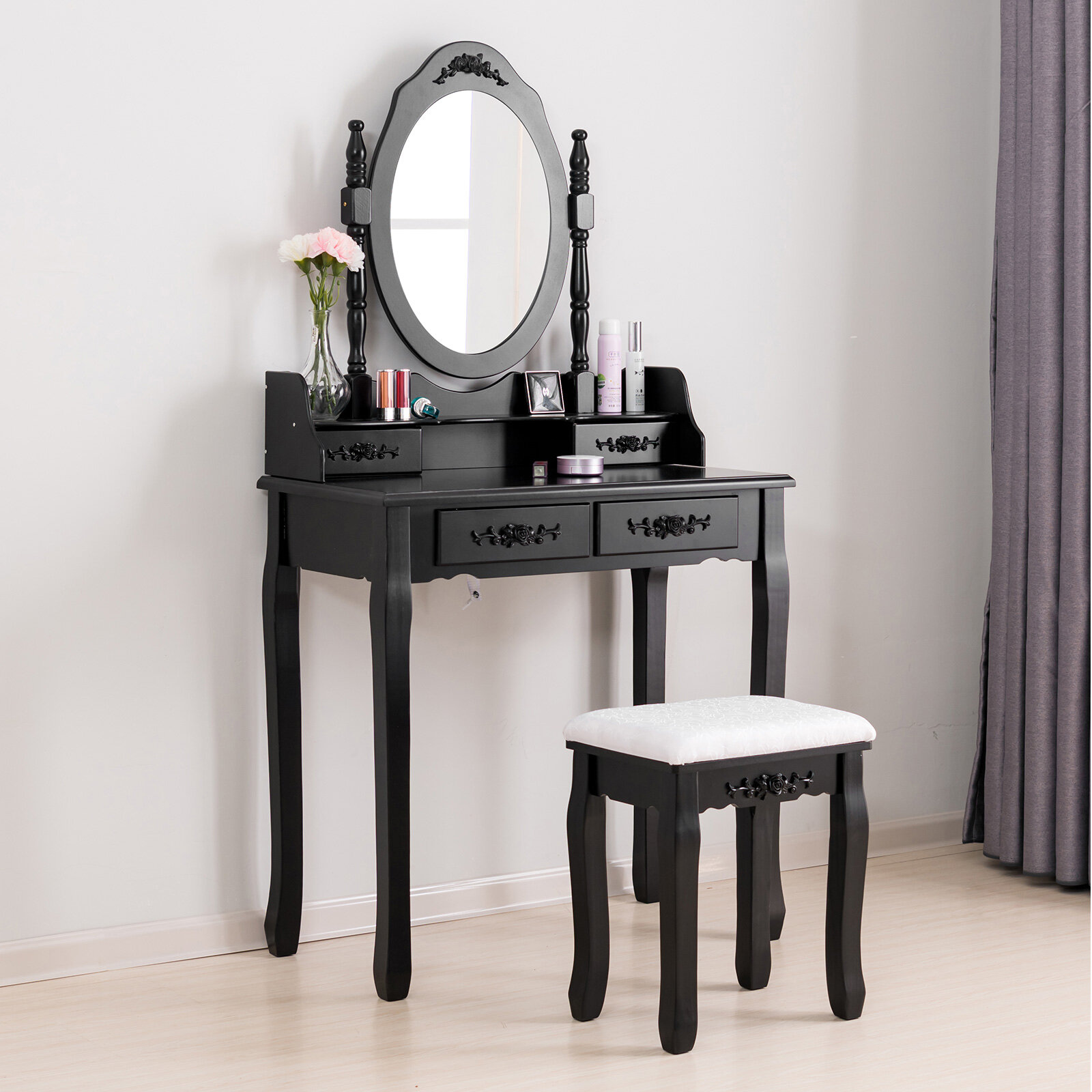 White Belupaid Dressing Table With Lights 5 Drawers Single