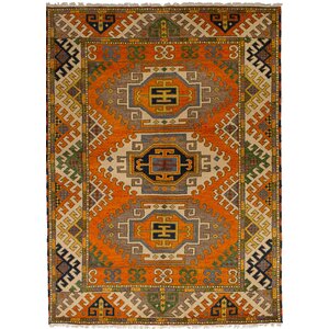 Lesa Hand-Knotted Wool Orange Area Rug