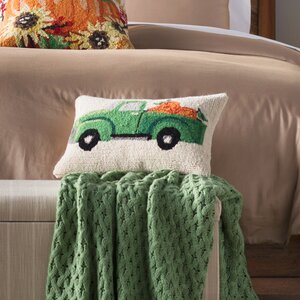 Fall Truck With Pumpkin Hook Wool Lumbar Pillow