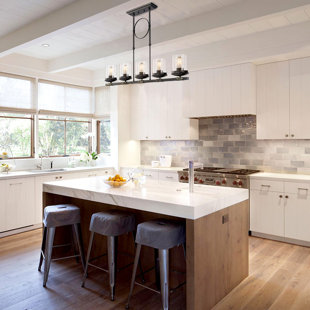 Black Ceiling Pendant Fluorescent Over Kitchen Island 