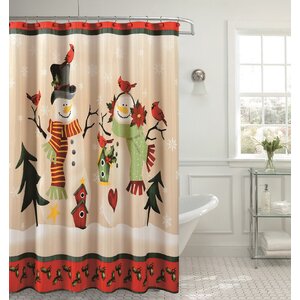 Christmas Holly Bird Shower Curtain