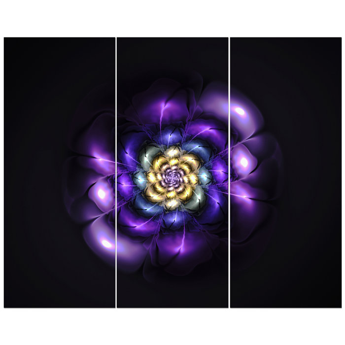 Abstract Purple Fractal Image In Black Background Graphic Art Print Multi Piece Image On Wrapped Canvas