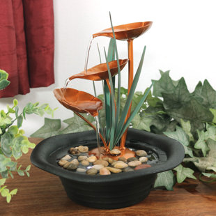 Tabletop Fountains You Ll Love Wayfair Yelton Resin Metal 3 Leaf Cascading Tabletop Water Fountain With Light
