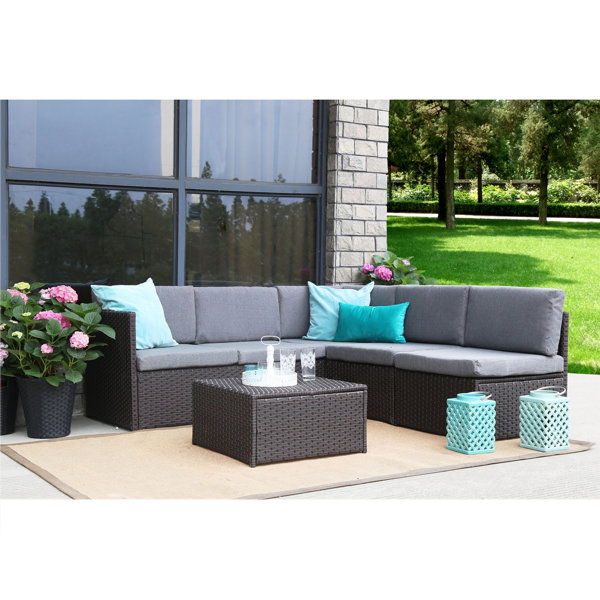 Wrought Studio Mabie Complete 4 Piece Rattan Sectional Sofa Set With Wrought Studio Mabie Complete 4 Piece Rattan Sectional Sofa Set With Cushions Wayfair