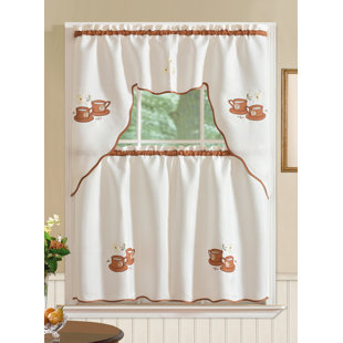 Kitchen Curtains Coffee Theme Wayfair Mayer Coffee 3 Piece Kitchen Curtain Set