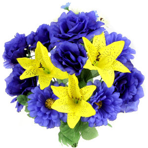14 Stems Artificial Full Blooming Rose, Lily and Gerbera Daisy Mixed Bush with Greenery