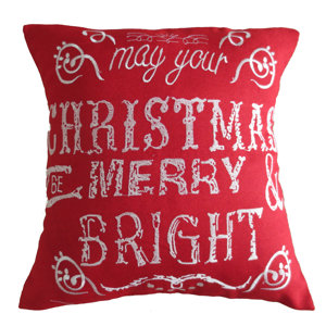 Christmas Greeting Decorative Embroidered Burlap Throw Pillow