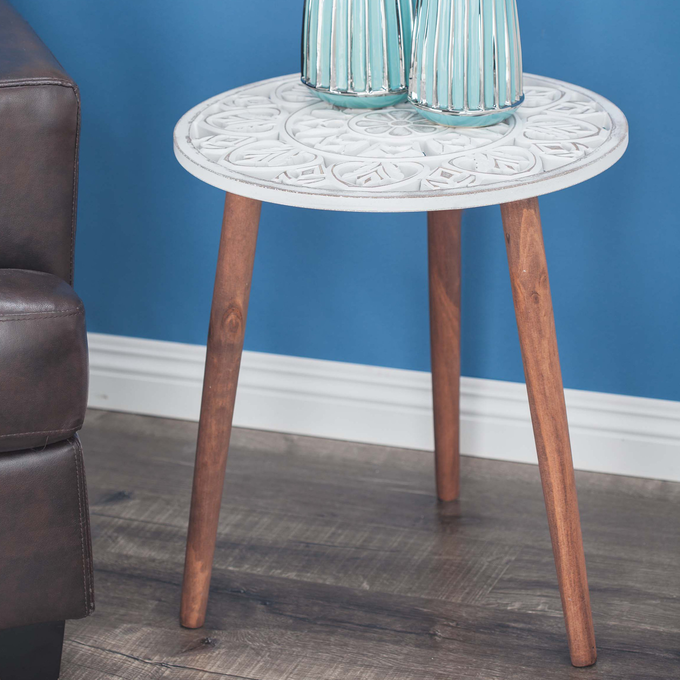 Cole Grey Wood Carved End Table Reviews Wayfair