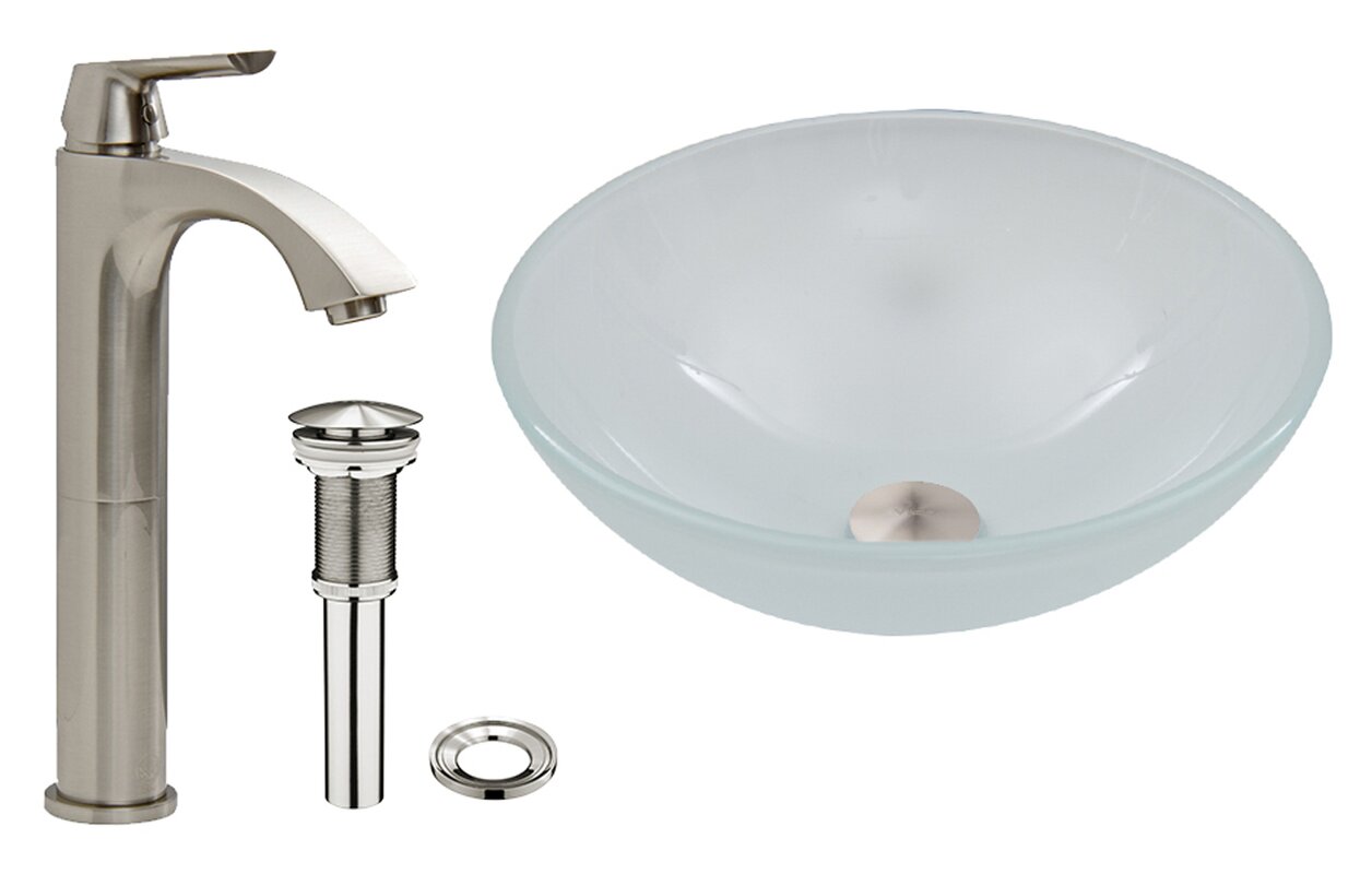 glass circular vessel bathroom sink with faucet