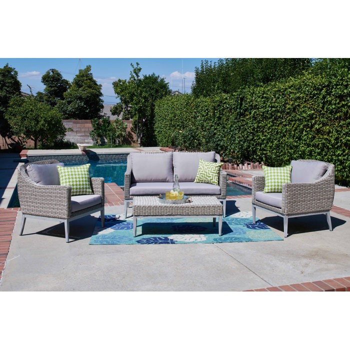Lyndell 4 Piece Rattan Sofa Seating Group With Cushions