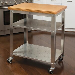 Irene Kitchen Work Table Kitchen Cart with Bamboo Top