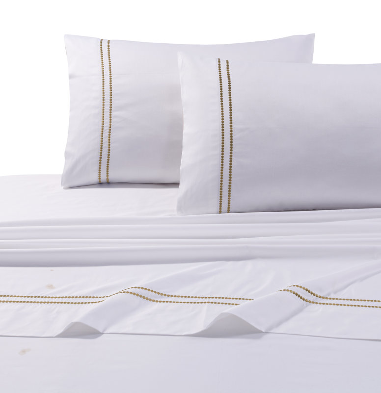 Brenna Embroidered Stripe Cotton Sheet Set & Reviews Joss & Main