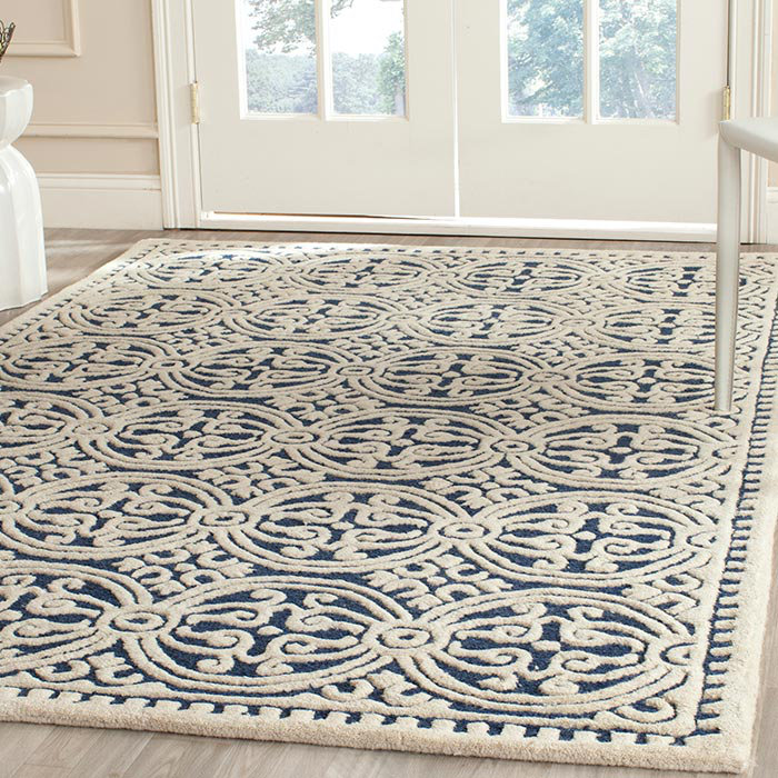 House Of Hampton Fairburn Hand Woven Wool Navy Ivory Area Rug Fairburn Hand Woven Wool Navy Ivory Area Rug