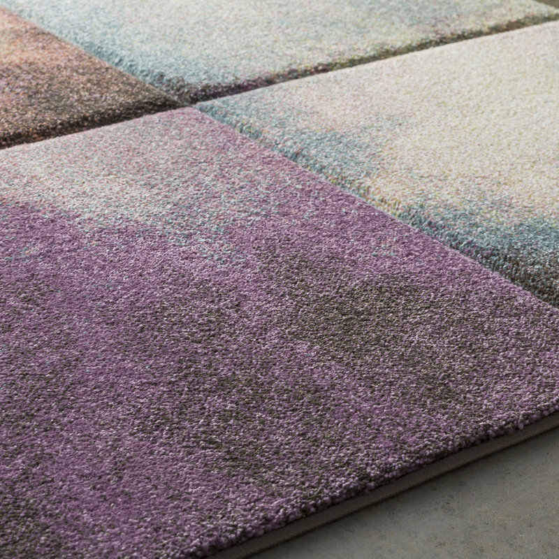 Wrought Studio Mott Street Modern Geometric Carved Teal/Purple Area Rug