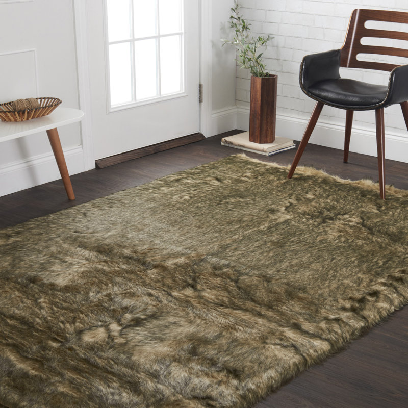 Union Rustic Ashleigh Faux Fur Beige/Black Area Rug & Reviews Wayfair