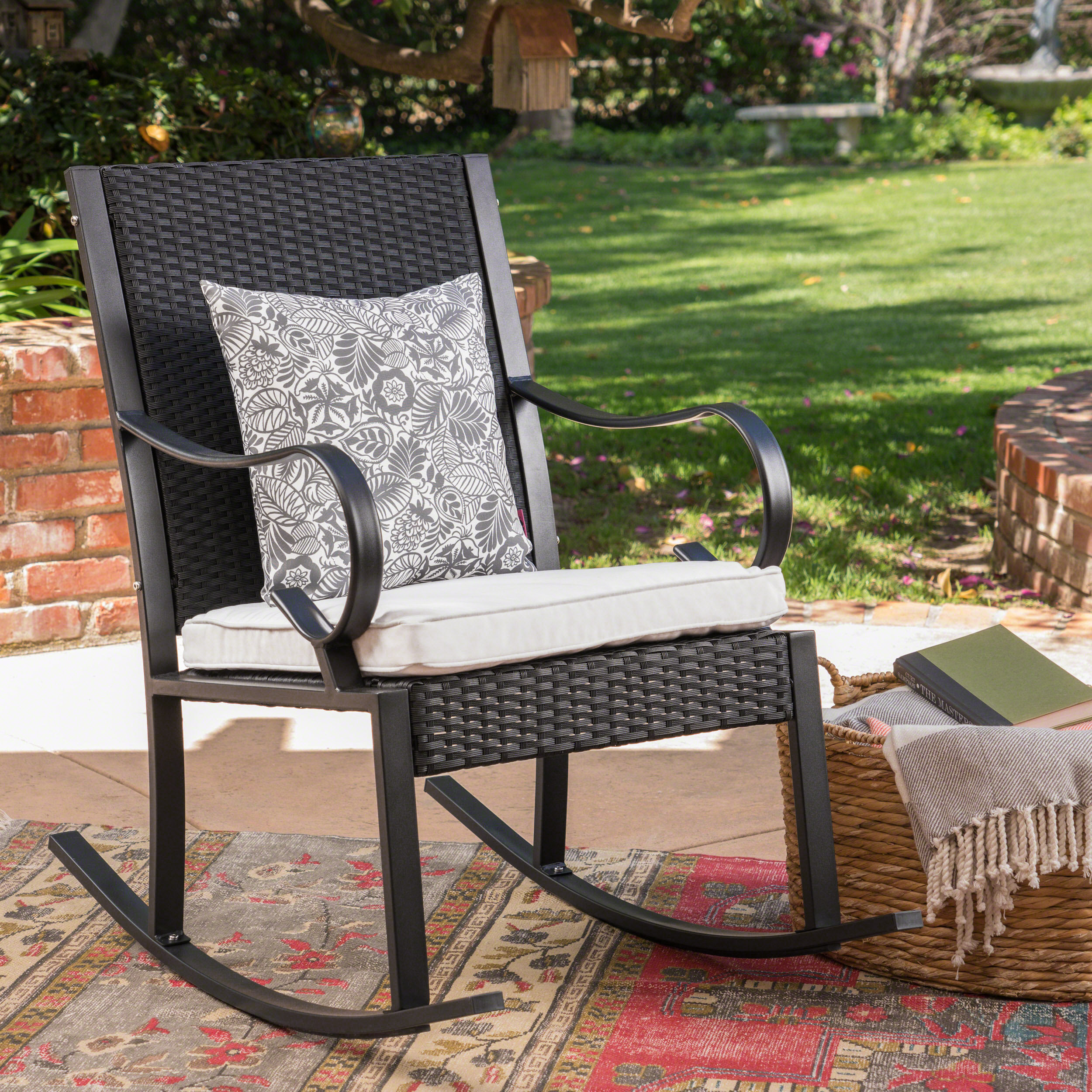 August Grove Kampmann Outdoor Wicker Rocking Chair With Cushions August Grove Kampmann Outdoor Wicker Rocking Chair With Cushions Reviews Wayfair