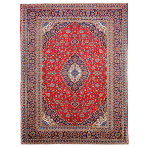 Medallion-Kashan Hand-Knotted Red Area Rug