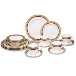Ruby Coronet Bone China 20 Piece Dinnerware Set, Service for 4