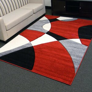 Hollywood Curvy Red/Gray Area Rug