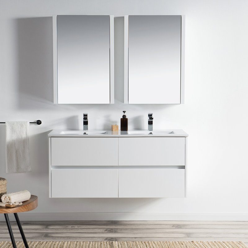 Orren Ellis Oquendo 48 Wall Mounted Double Bathroom Vanity Set With Oquendo 48 Wall Mounted Double Bathroom Vanity Set With Medicine Cabinet