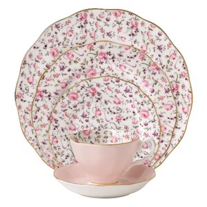Rose Confetti Vintage formal Bone China 5 Piece Place Setting, Service for 1