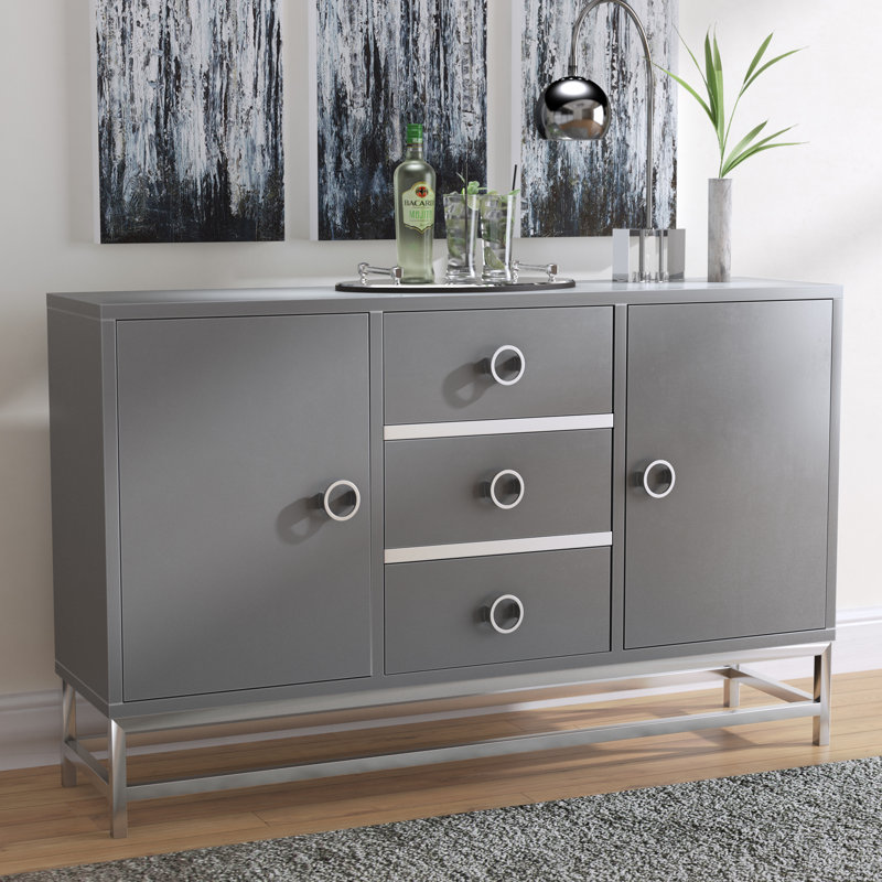 Orren Ellis Mccardle Modern 3 Drawer Wine Console Bar Cabinet Mccardle Modern 3 Drawer Wine Console Bar Cabinet