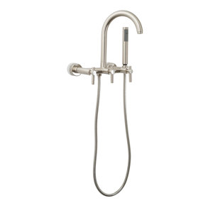 Contemporary Wall Mount Tub Faucet Trim Metal Lever Handles with Hand Shower