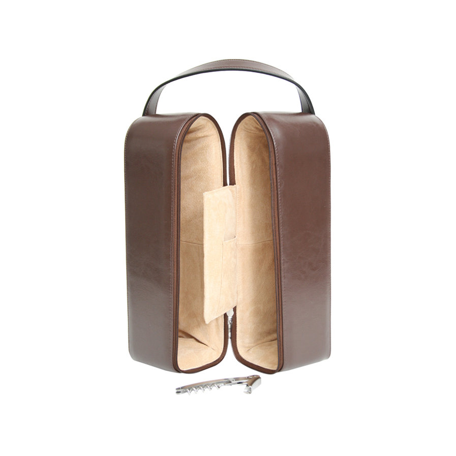 Royce Leather Suede Lined Double Wine Carrying Case in Genuine Leather