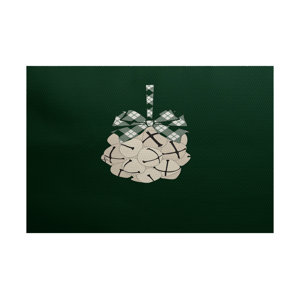 Jingle Bells Geometric Print Green Indoor/Outdoor Holiday Area Rug