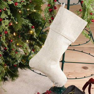 Natural Linen Blend Holiday Christmas Stocking