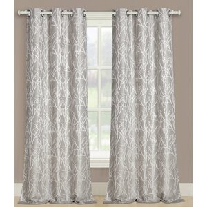 Jeanette Nature/Floral Semi Sheer Grommet Curtain Panels (Set of 2)