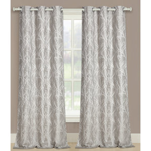 Jeanette Nature/Floral Semi Sheer Grommet Curtain Panels (Set of 2)