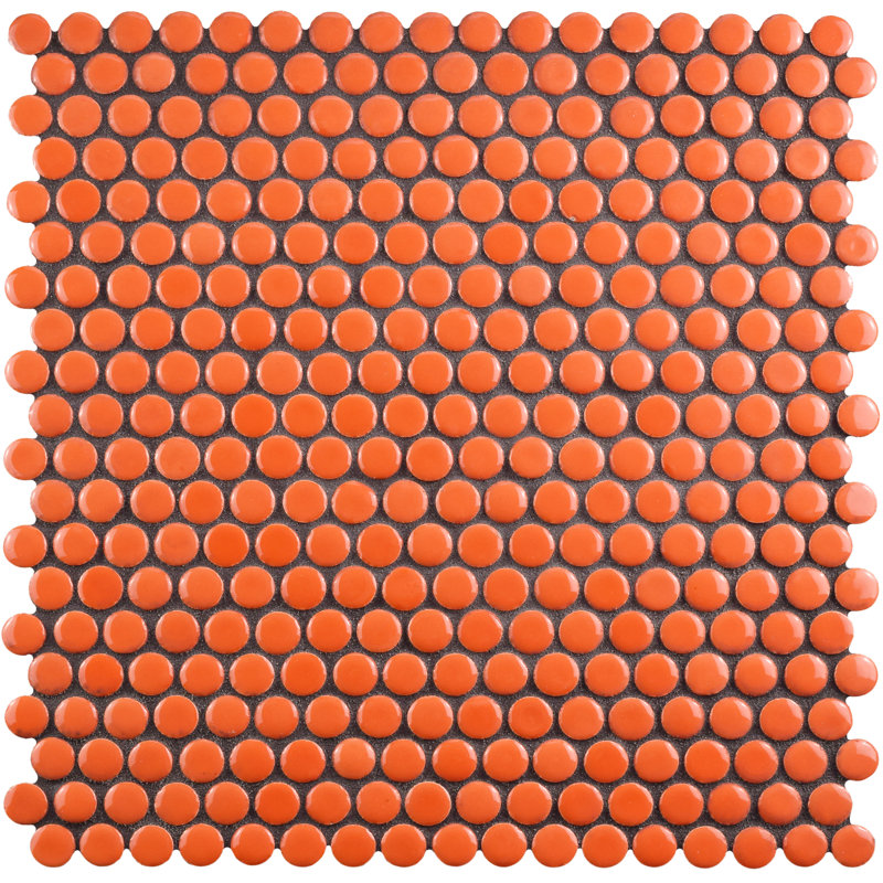 Elitetile Celestia Penny Round 0 6 X Porcelain Mosaic Tile Celestia Penny Round 0 6 X Porcelain Mosaic Tile In Orange
