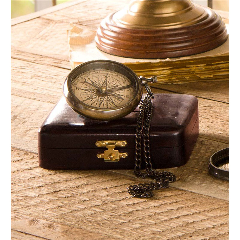 Wind & Weather Decorative Brass Compass on Chain with Wood Box