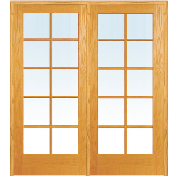 Wood 2 Panel Natural Interior Glass French Door