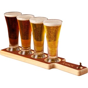 Personalized Gift 5 Piece Beer Flight Paddle and Glasses Set