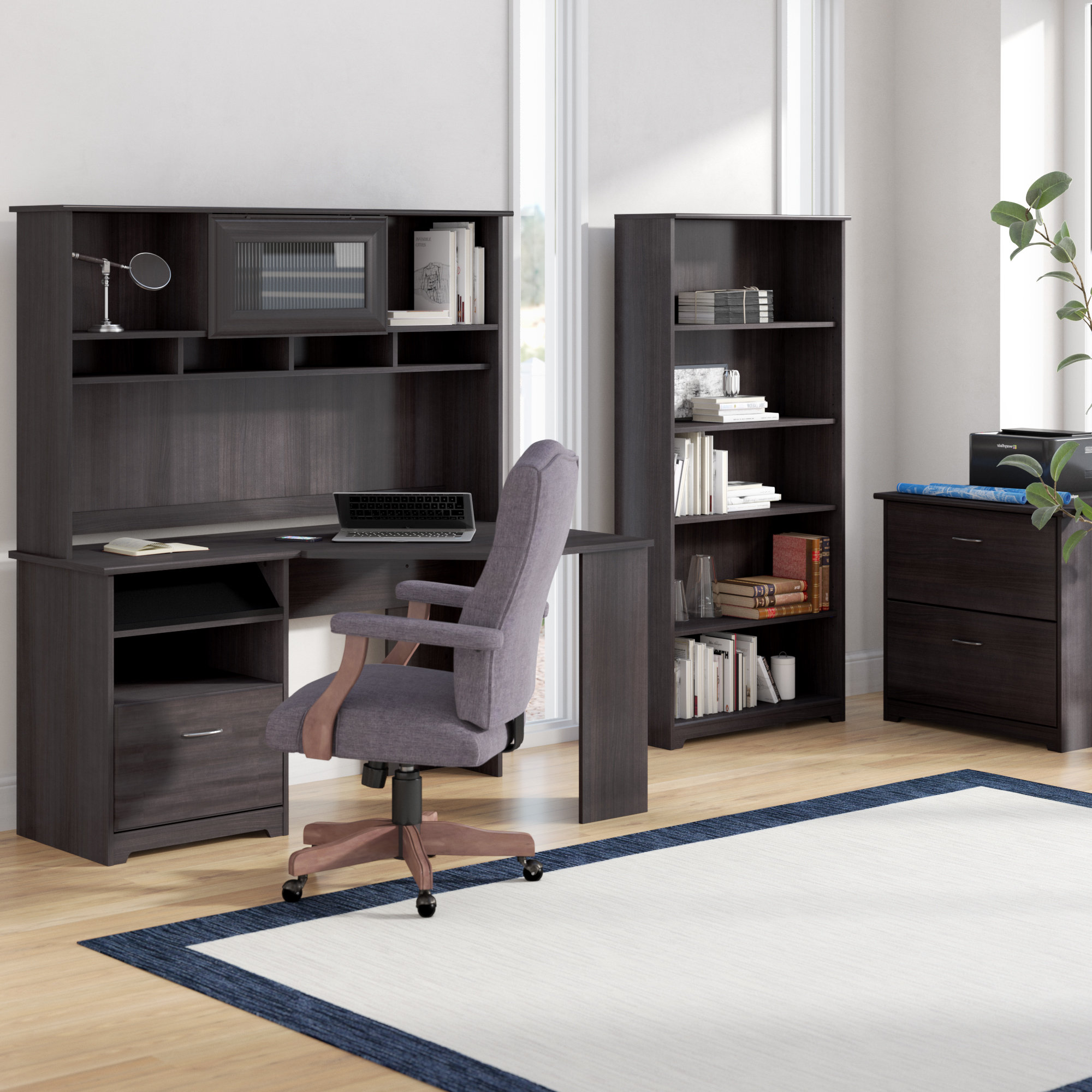 Red Barrel Studio Hilale Corner Desk With Hutch Lateral File And Red Barrel Studio Hilale Corner Desk With Hutch Lateral File And 5 Shelf Bookcase Wayfair